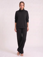 Funel Cowl Neck Wide-Leg Lounge Set – Oversized Jumper Tracksuit Women Casual Loungewear Co-Ord Set