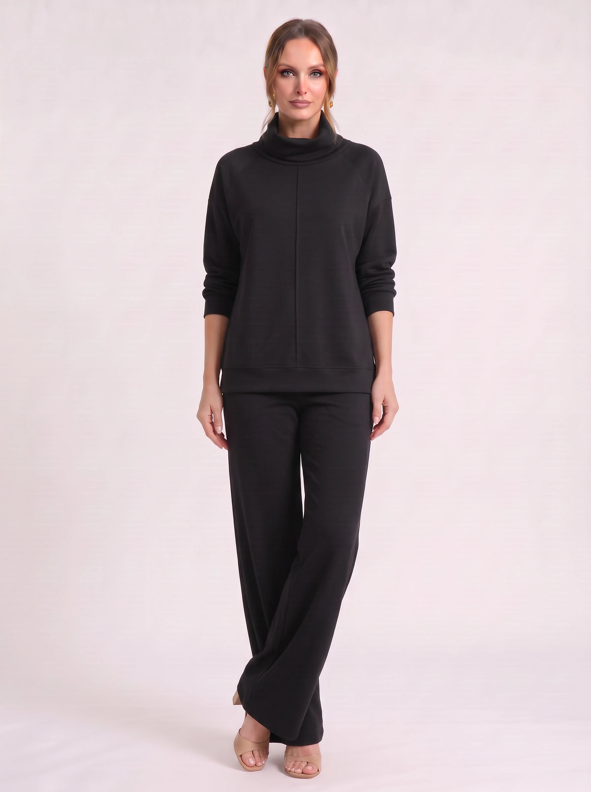 Funel Cowl Neck Wide-Leg Lounge Set – Oversized Jumper Tracksuit Women Casual Loungewear Co-Ord Set