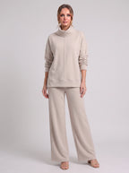 Funel Cowl Neck Wide-Leg Lounge Set – Oversized Jumper Tracksuit Women Casual Loungewear Co-Ord Set
