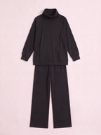 Funel Cowl Neck Wide-Leg Lounge Set – Oversized Jumper Tracksuit Women Casual Loungewear Co-Ord Set