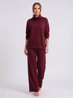 Funel Cowl Neck Wide-Leg Lounge Set – Oversized Jumper Tracksuit Women Casual Loungewear Co-Ord Set