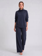 Funel Cowl Neck Wide-Leg Lounge Set – Oversized Jumper Tracksuit Women Casual Loungewear Co-Ord Set
