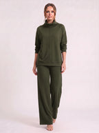 Funel Cowl Neck Wide-Leg Lounge Set – Oversized Jumper Tracksuit Women Casual Loungewear Co-Ord Set