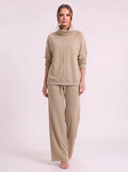 Funel Cowl Neck Wide-Leg Lounge Set – Oversized Jumper Tracksuit Women Casual Loungewear Co-Ord Set