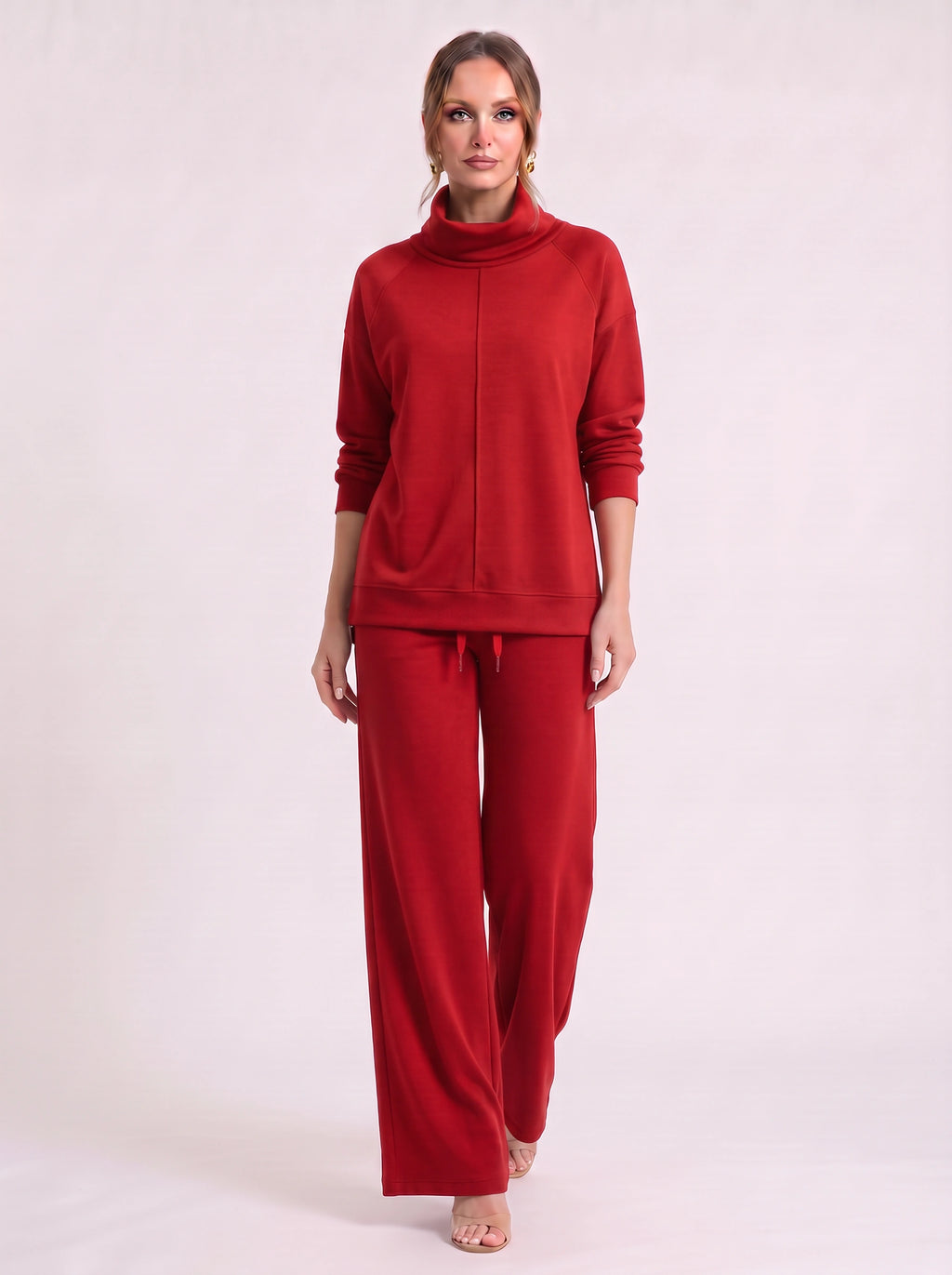 Funel Cowl Neck Wide-Leg Lounge Set – Oversized Jumper Tracksuit Women Casual Loungewear Co-Ord Set
