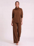 Funel Cowl Neck Wide-Leg Lounge Set – Oversized Jumper Tracksuit Women Casual Loungewear Co-Ord Set