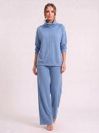 Funel Cowl Neck Wide-Leg Lounge Set – Oversized Jumper Tracksuit Women Casual Loungewear Co-Ord Set