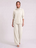Funel Cowl Neck Wide-Leg Lounge Set – Oversized Jumper Tracksuit Women Casual Loungewear Co-Ord Set