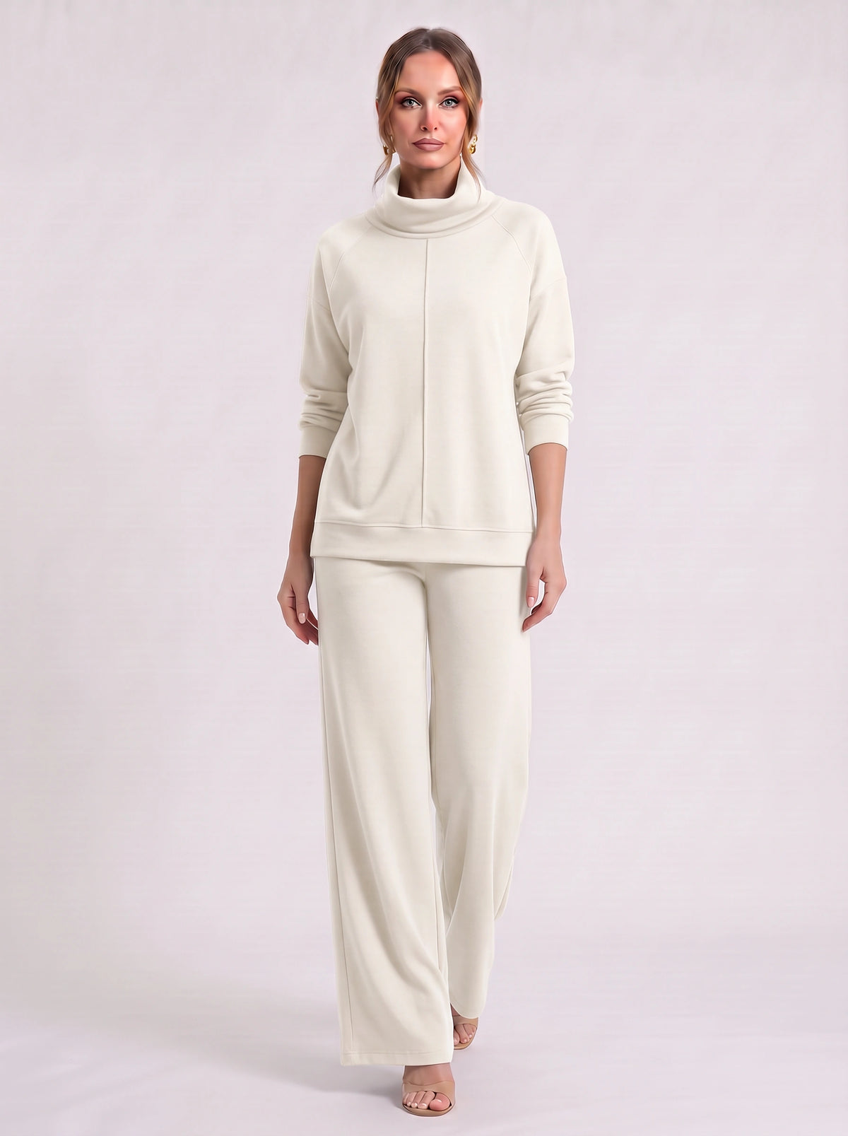 Funel Cowl Neck Wide-Leg Lounge Set – Oversized Jumper Tracksuit Women Casual Loungewear Co-Ord Set