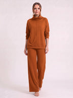 Funel Cowl Neck Wide-Leg Lounge Set – Oversized Jumper Tracksuit Women Casual Loungewear Co-Ord Set