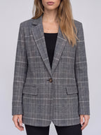Pekanthe Tailored Check Blazer – Women Oversized Office Workwear Casual Smart Formal Longline Blazer
