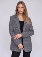 Pekanthe Tailored Check Blazer – Women Oversized Office Workwear Casual Smart Formal Longline Blazer