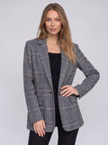 Pekanthe Tailored Check Blazer – Women Oversized Office Workwear Casual Smart Formal Longline Blazer