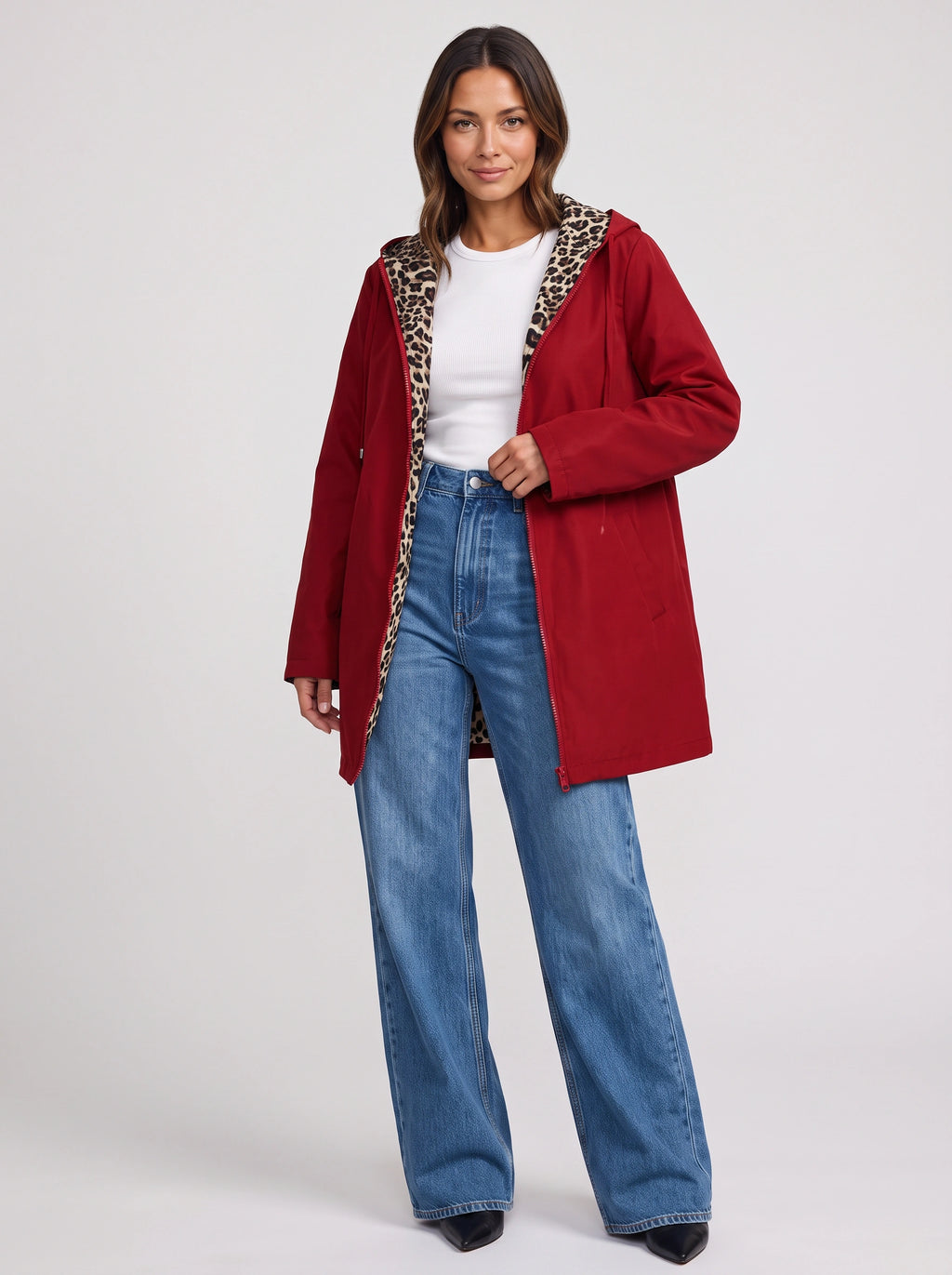 Revopard Reversible Hooded Longline Coat – Wool Blend Women Winter Outerwear Casual Office Longline Coat