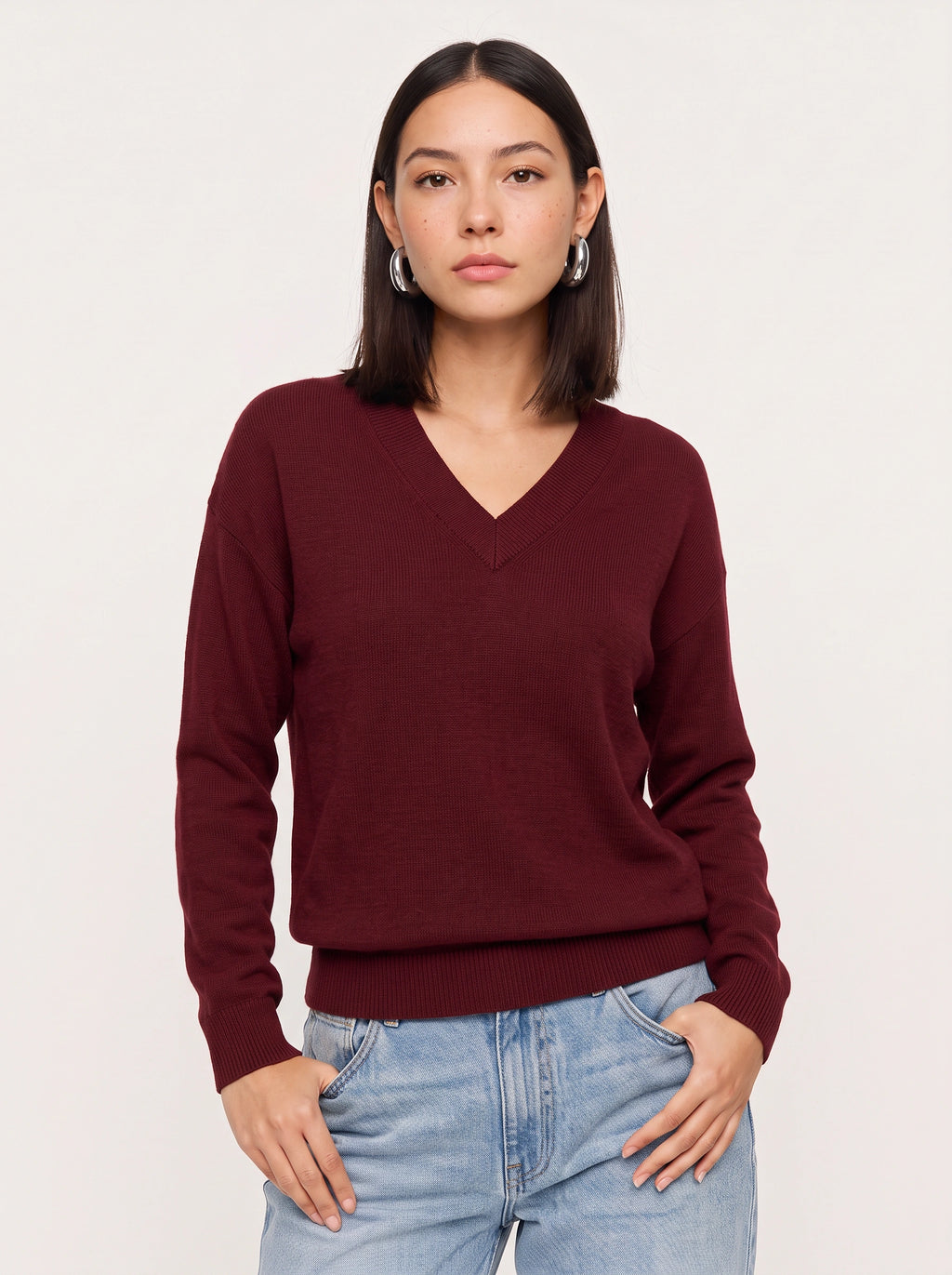 Blouhem Relaxed V-Neck Knit Jumper – Women Casual Autumn Longline Knitwear Oversized Sweater Top