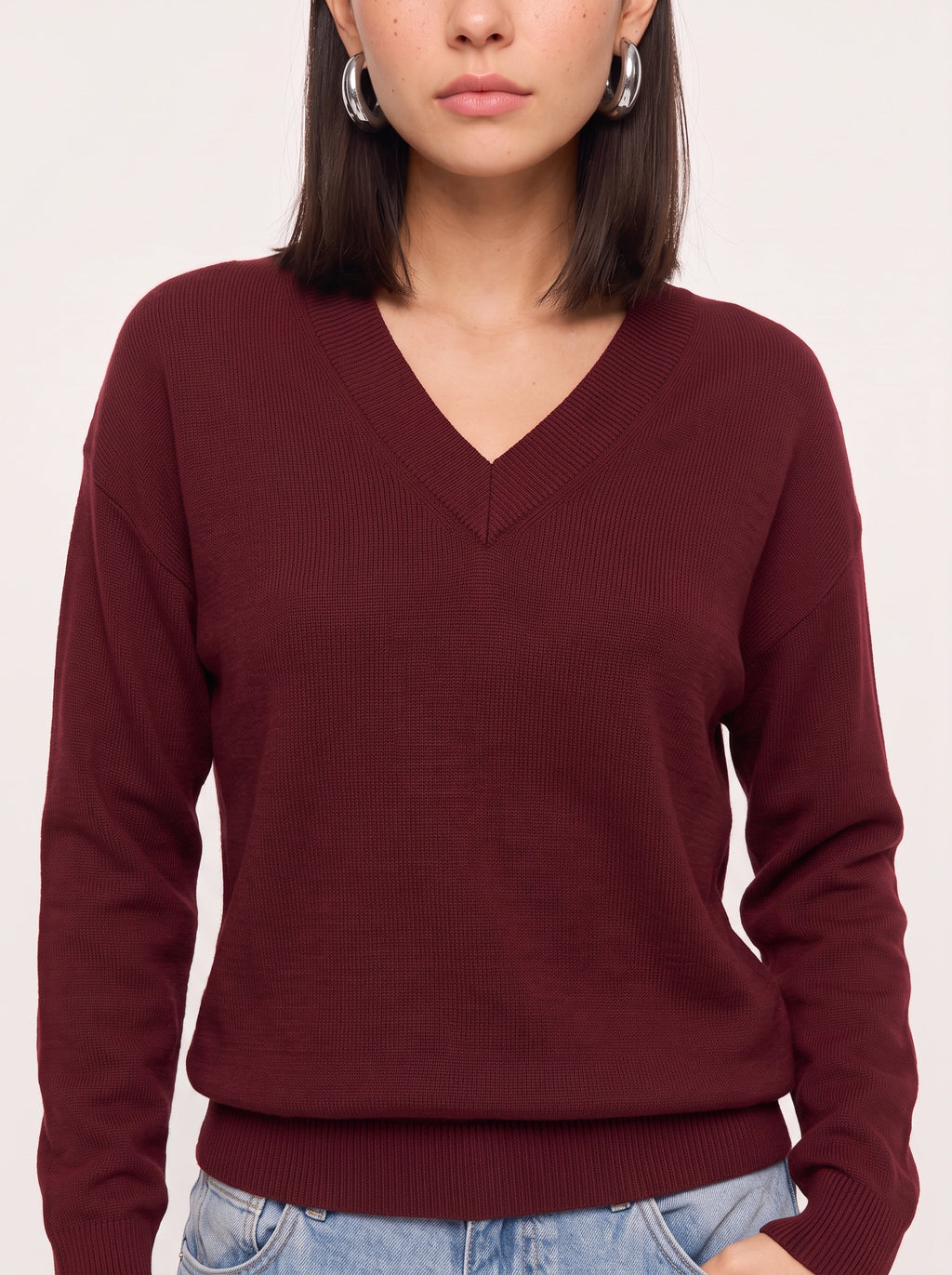Blouhem Relaxed V-Neck Knit Jumper – Women Casual Autumn Longline Knitwear Oversized Sweater Top