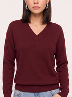 Blouhem Relaxed V-Neck Knit Jumper – Women Casual Autumn Longline Knitwear Oversized Sweater Top