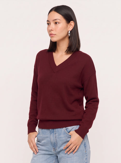 Blouhem Relaxed V-Neck Knit Jumper – Women Casual Autumn Longline Knitwear Oversized Sweater Top