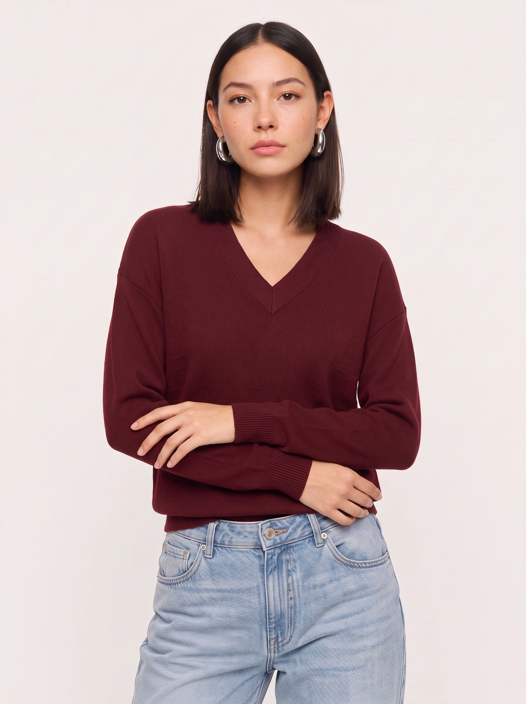 Blouhem Relaxed V-Neck Knit Jumper – Women Casual Autumn Longline Knitwear Oversized Sweater Top