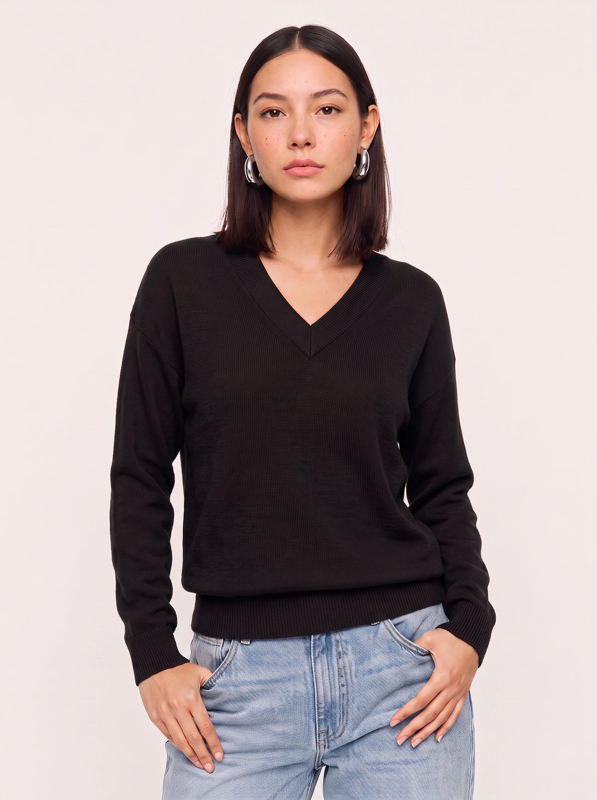 Blouhem Relaxed V-Neck Knit Jumper – Women Casual Autumn Longline Knitwear Oversized Sweater Top