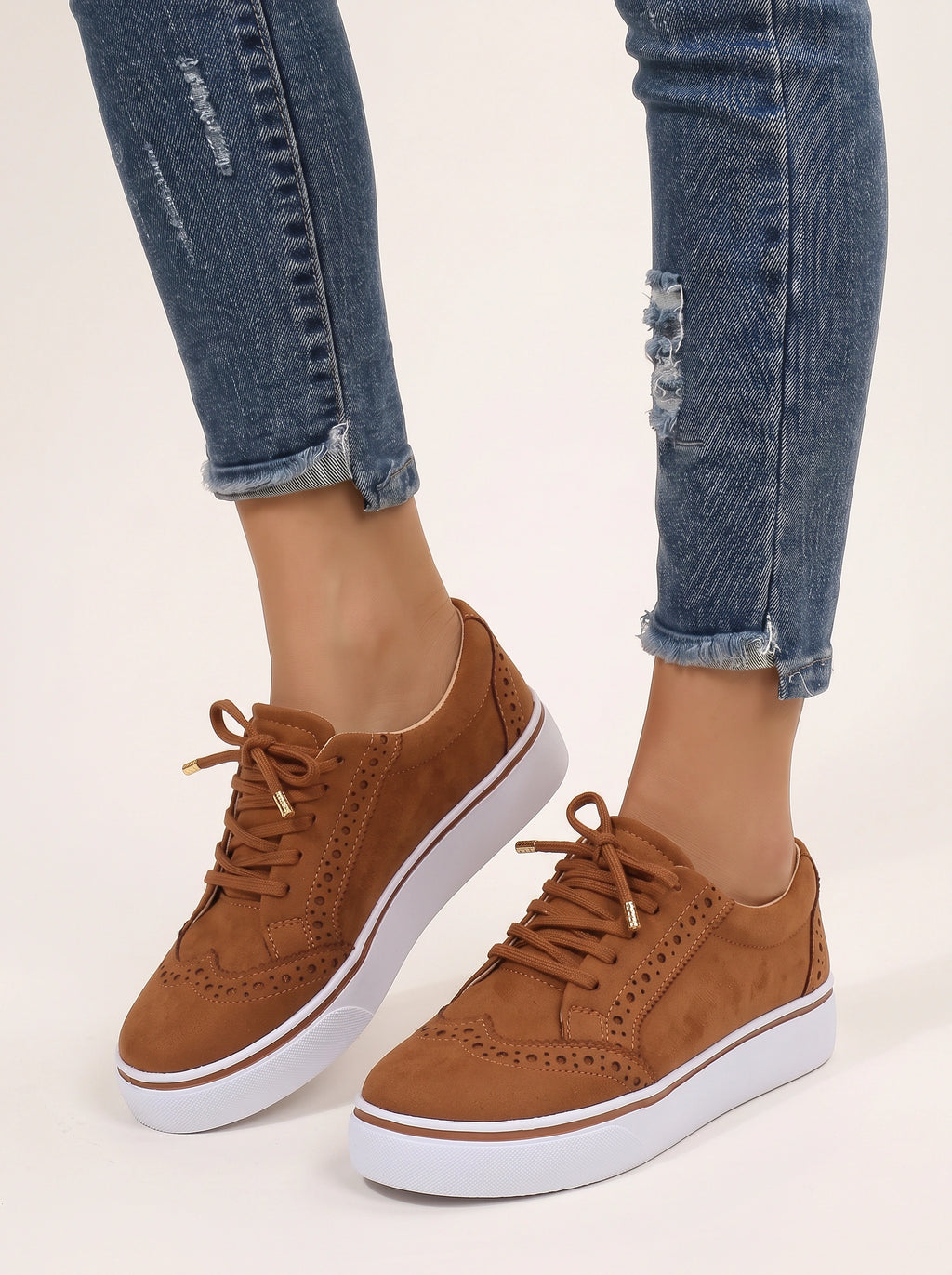 Wingesta Lace-Up Platform Trainers – Wingtip Brogue Women Casual Streetwear Everyday Flatform Trainers