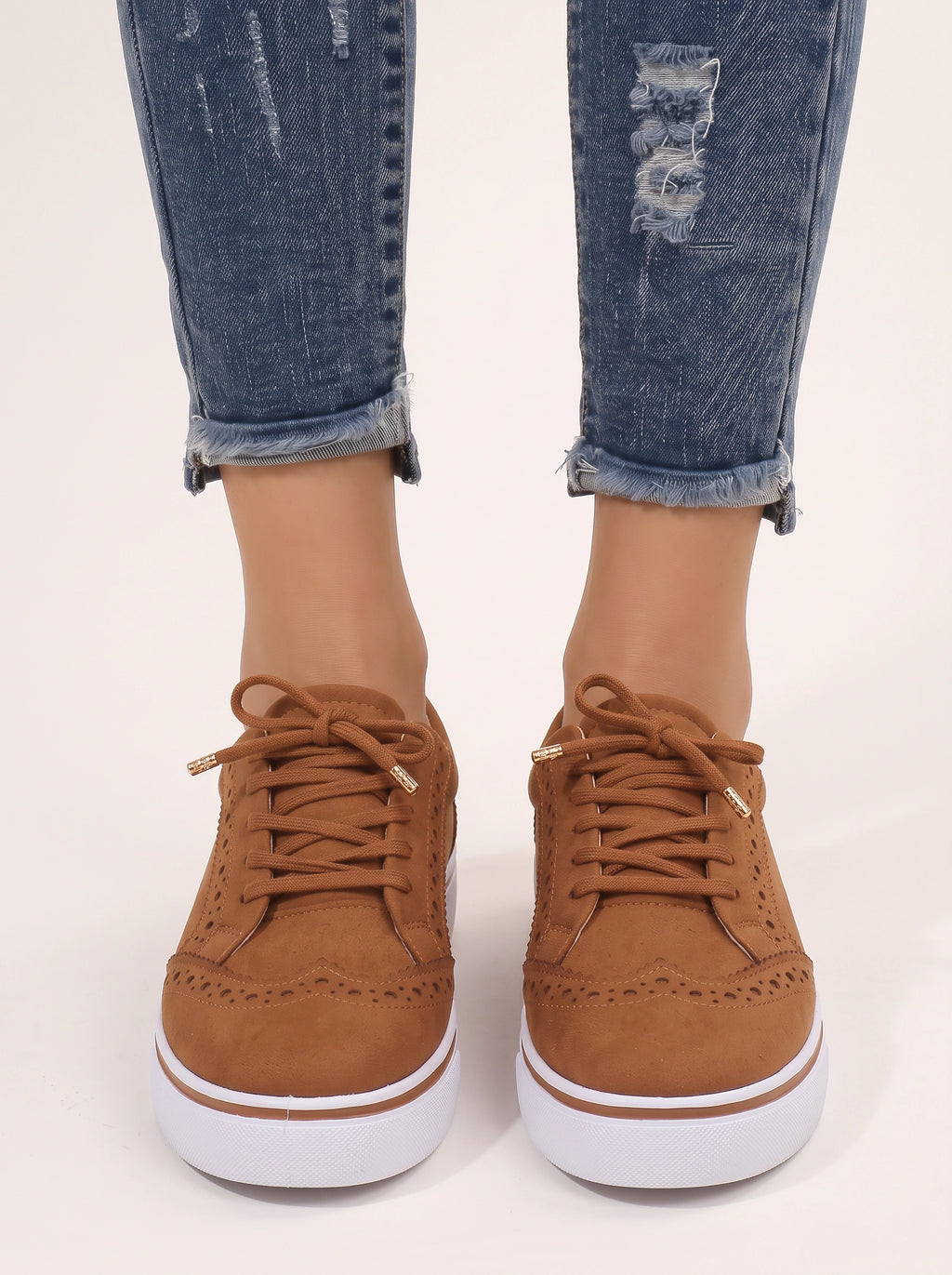 Wingesta Lace-Up Platform Trainers – Wingtip Brogue Women Casual Streetwear Everyday Flatform Trainers