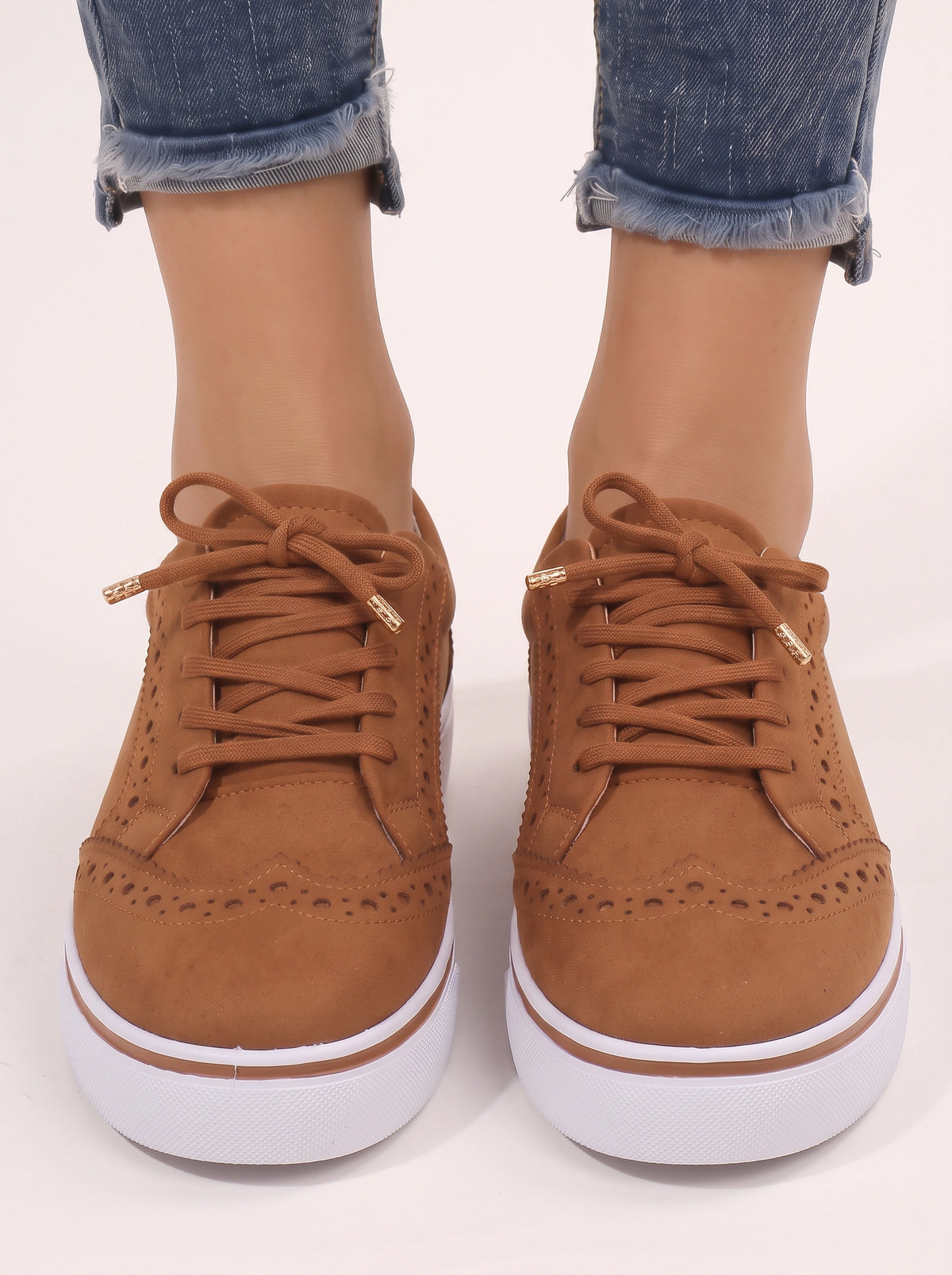 Wingesta Lace-Up Platform Trainers – Wingtip Brogue Women Casual Streetwear Everyday Flatform Trainers