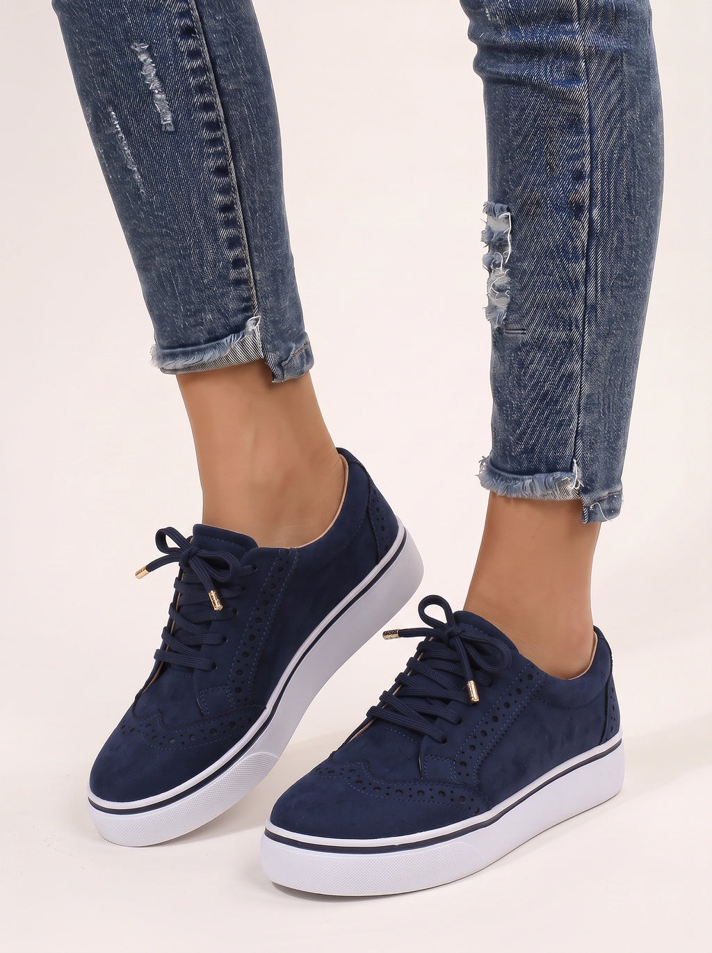 Wingesta Lace-Up Platform Trainers – Wingtip Brogue Women Casual Streetwear Everyday Flatform Trainers