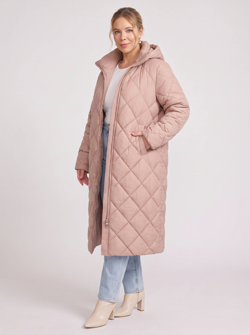 Latiqua Quilted Longline Coat – Padded Jacket Women Ladies Hooded Winter Warm Outerwear Long Coat
