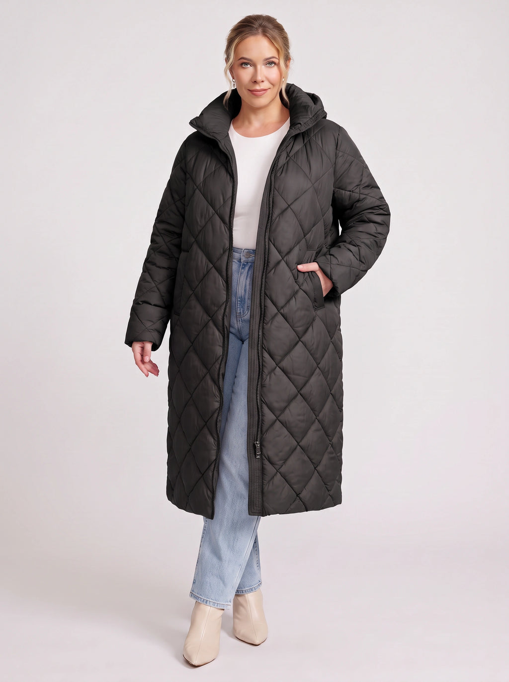 Latiqua Quilted Longline Coat – Padded Jacket Women Ladies Hooded Winter Warm Outerwear Long Coat
