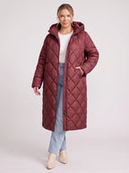 Latiqua Quilted Longline Coat – Padded Jacket Women Ladies Hooded Winter Warm Outerwear Long Coat