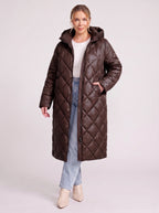 Latiqua Quilted Longline Coat – Padded Jacket Women Ladies Hooded Winter Warm Outerwear Long Coat