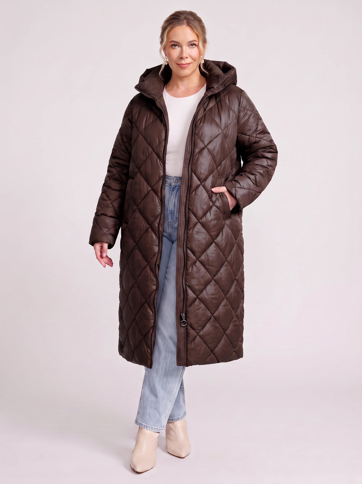 Latiqua Quilted Longline Coat – Padded Jacket Women Ladies Hooded Winter Warm Outerwear Long Coat