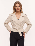 Beltyne Cropped Belted Trench Jacket – Double Breasted Women Tailored Office Workwear Formal Blazer Jacket
