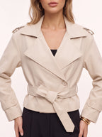Beltyne Cropped Belted Trench Jacket – Double Breasted Women Tailored Office Workwear Formal Blazer Jacket