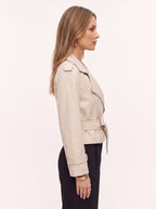 Beltyne Cropped Belted Trench Jacket – Double Breasted Women Tailored Office Workwear Formal Blazer Jacket