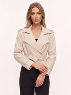 Beltyne Cropped Belted Trench Jacket – Double Breasted Women Tailored Office Workwear Formal Blazer Jacket