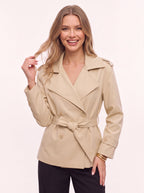 Beltyne Cropped Belted Trench Jacket – Double Breasted Women Tailored Office Workwear Formal Blazer Jacket