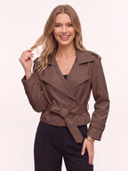 Beltyne Cropped Belted Trench Jacket – Double Breasted Women Tailored Office Workwear Formal Blazer Jacket