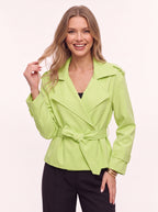 Beltyne Cropped Belted Trench Jacket – Double Breasted Women Tailored Office Workwear Formal Blazer Jacket