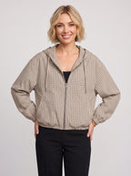 Gridelle Plaid Hooded Crop Jacket – Oversized Zip-Up Women Casual Autumn Streetwear Hooded Crop Jacket
