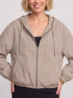 Gridelle Plaid Hooded Crop Jacket – Oversized Zip-Up Women Casual Autumn Streetwear Hooded Crop Jacket