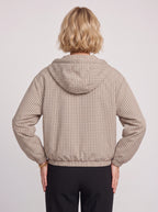 Gridelle Plaid Hooded Crop Jacket – Oversized Zip-Up Women Casual Autumn Streetwear Hooded Crop Jacket