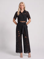 Scalova Lace Crop Shirt Wide-Leg Trouser Co-Ord Set – Women Two-Piece Formal Evening Party Occasion
