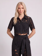 Scalova Lace Crop Shirt Wide-Leg Trouser Co-Ord Set – Women Two-Piece Formal Evening Party Occasion