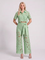 Scalova Lace Crop Shirt Wide-Leg Trouser Co-Ord Set – Women Two-Piece Formal Evening Party Occasion