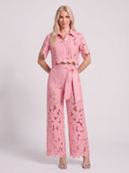 Scalova Lace Crop Shirt Wide-Leg Trouser Co-Ord Set – Women Two-Piece Formal Evening Party Occasion