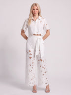 Scalova Lace Crop Shirt Wide-Leg Trouser Co-Ord Set – Women Two-Piece Formal Evening Party Occasion