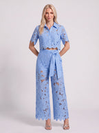 Scalova Lace Crop Shirt Wide-Leg Trouser Co-Ord Set – Women Two-Piece Formal Evening Party Occasion