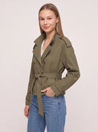 Lacette Double-Breasted Trench Jacket – Belted Short Women Casual Autumn Work Office Jacket